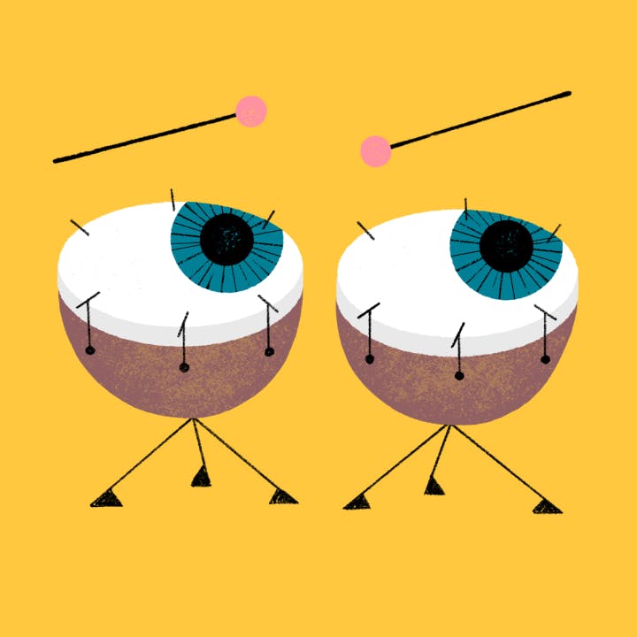Illustration of two timpani resembling eyes