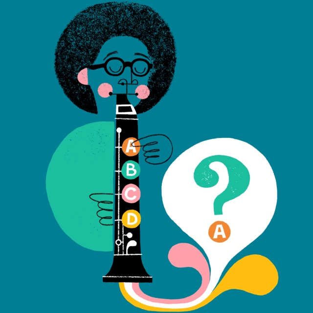 Illustration of a person playing a clarinet 